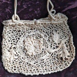 Antique Crocheted Lace Purse Evening Wedding Bag Victorian